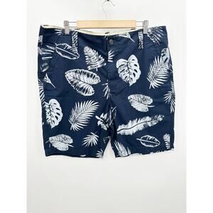 Roebuck & Co Mens Tropical Print Chino Shorts Navy Blue White Cotton Size 38